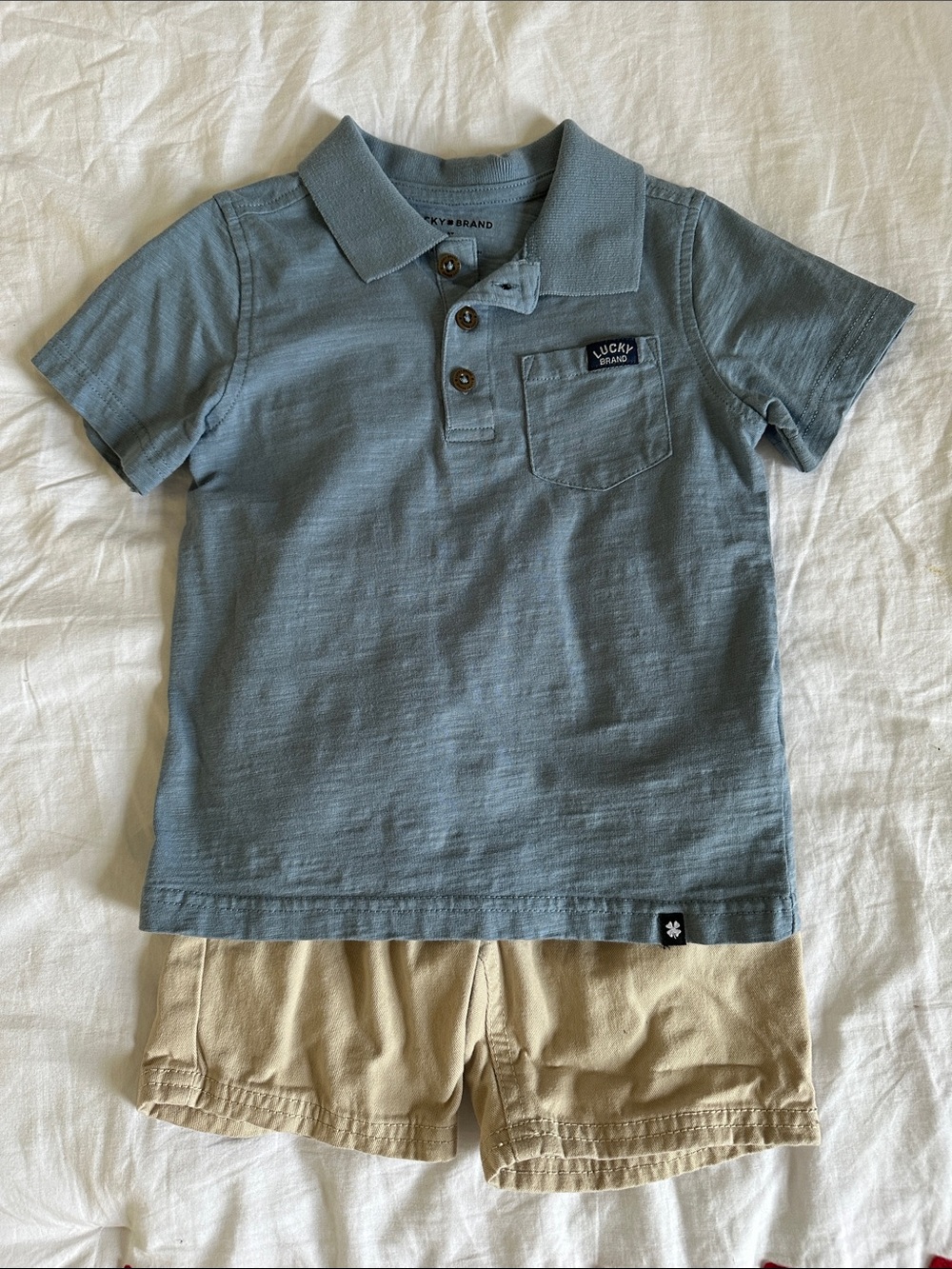 Lucky Brand Boys' Slate Blue Polo Shirt with Chest Pocket and shorts set